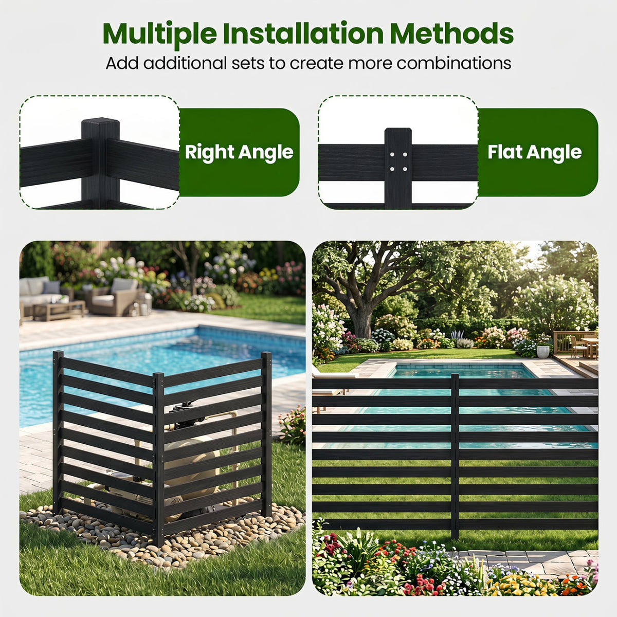 2-Panel Wooden Outdoor Privacy Fence with Ground Stakes-Black-Outdoor Privacy Screens-DECOROLALA