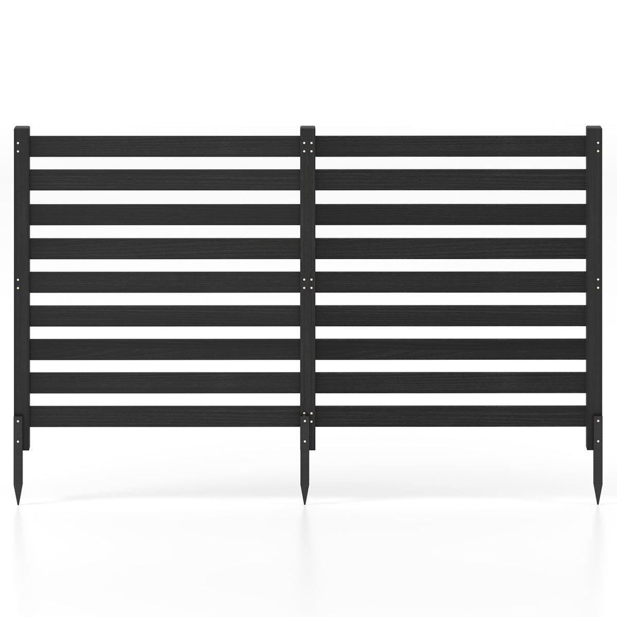 2-Panel Wooden Outdoor Privacy Fence with Ground Stakes-Black-Outdoor Privacy Screens-DECOROLALA