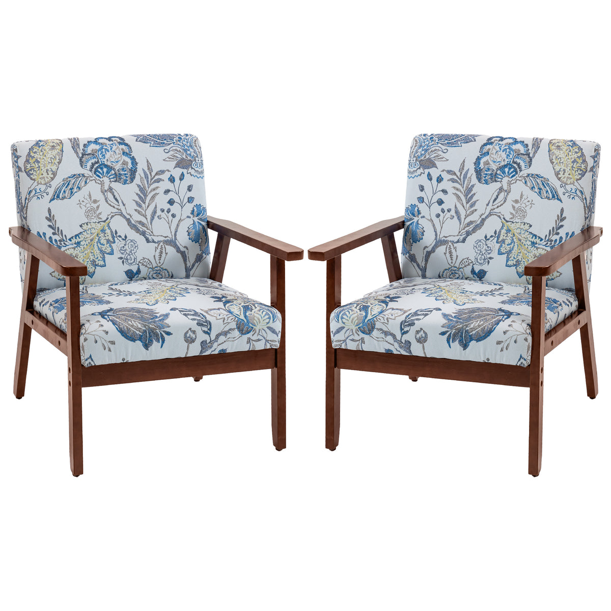 2 Pcs Accent Chairs - Multicolored Linen-Feel Upholstered-DECOROLALA