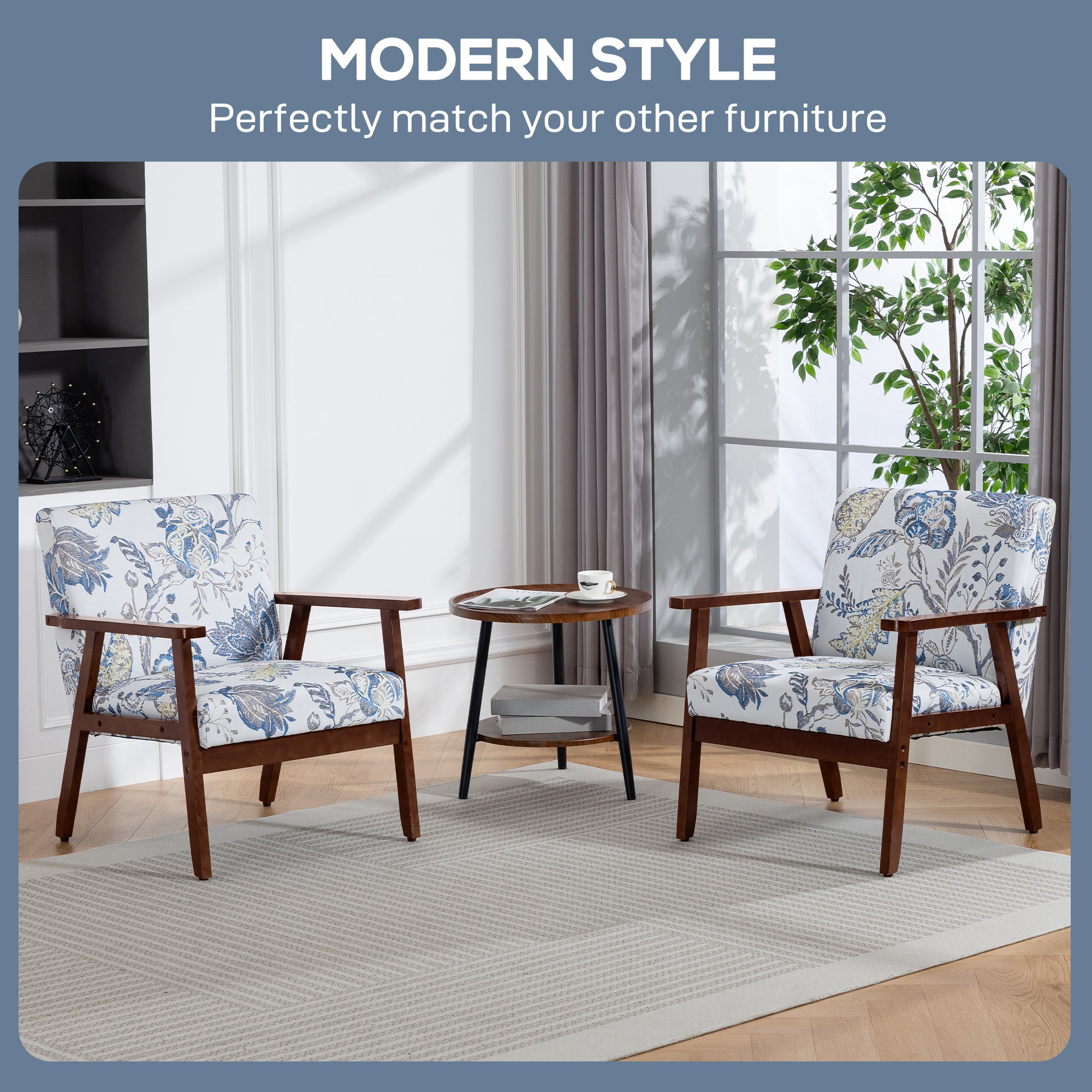 2 Pcs Accent Chairs - Multicolored Linen-Feel Upholstered-DECOROLALA
