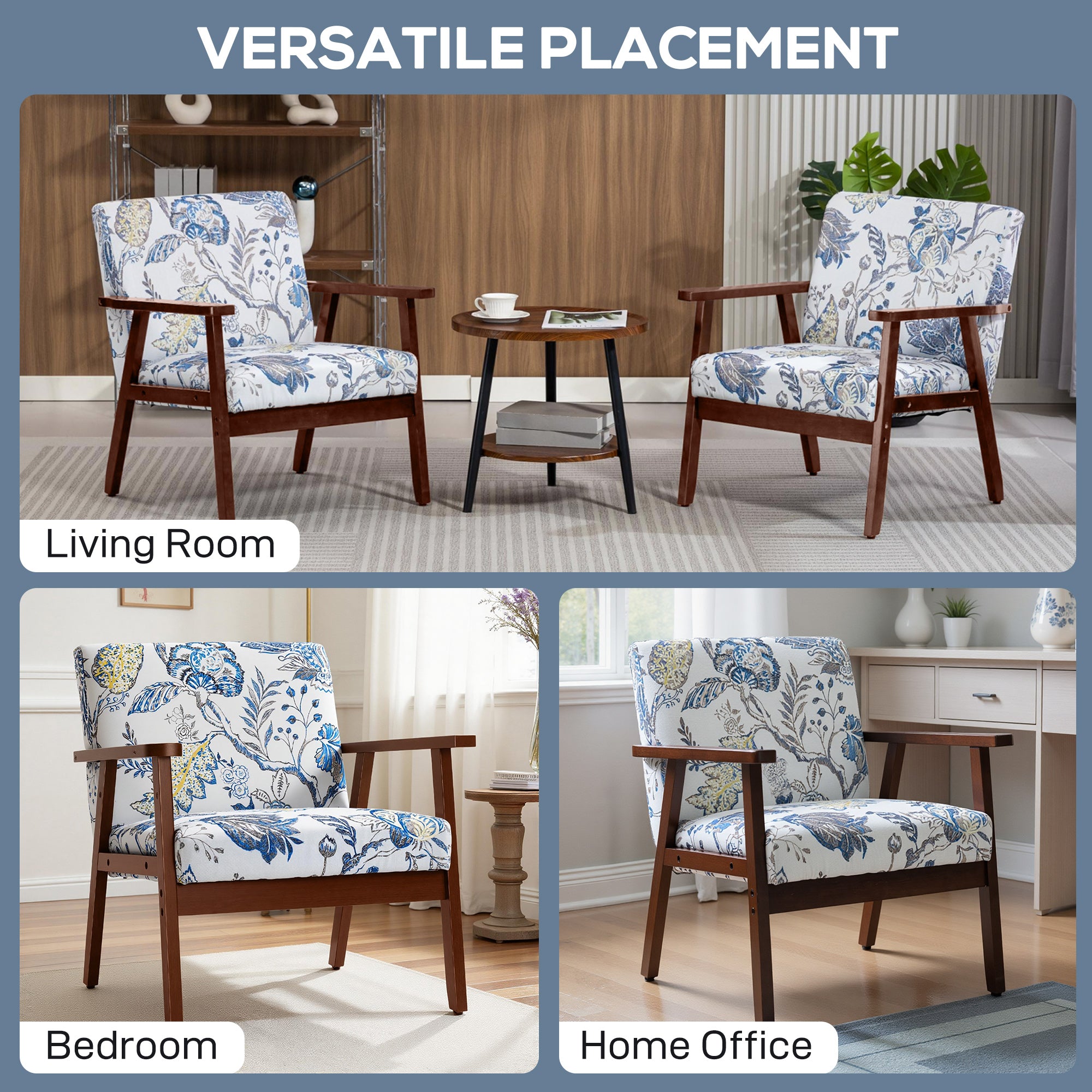 2 Pcs Accent Chairs - Multicolored Linen-Feel Upholstered-DECOROLALA