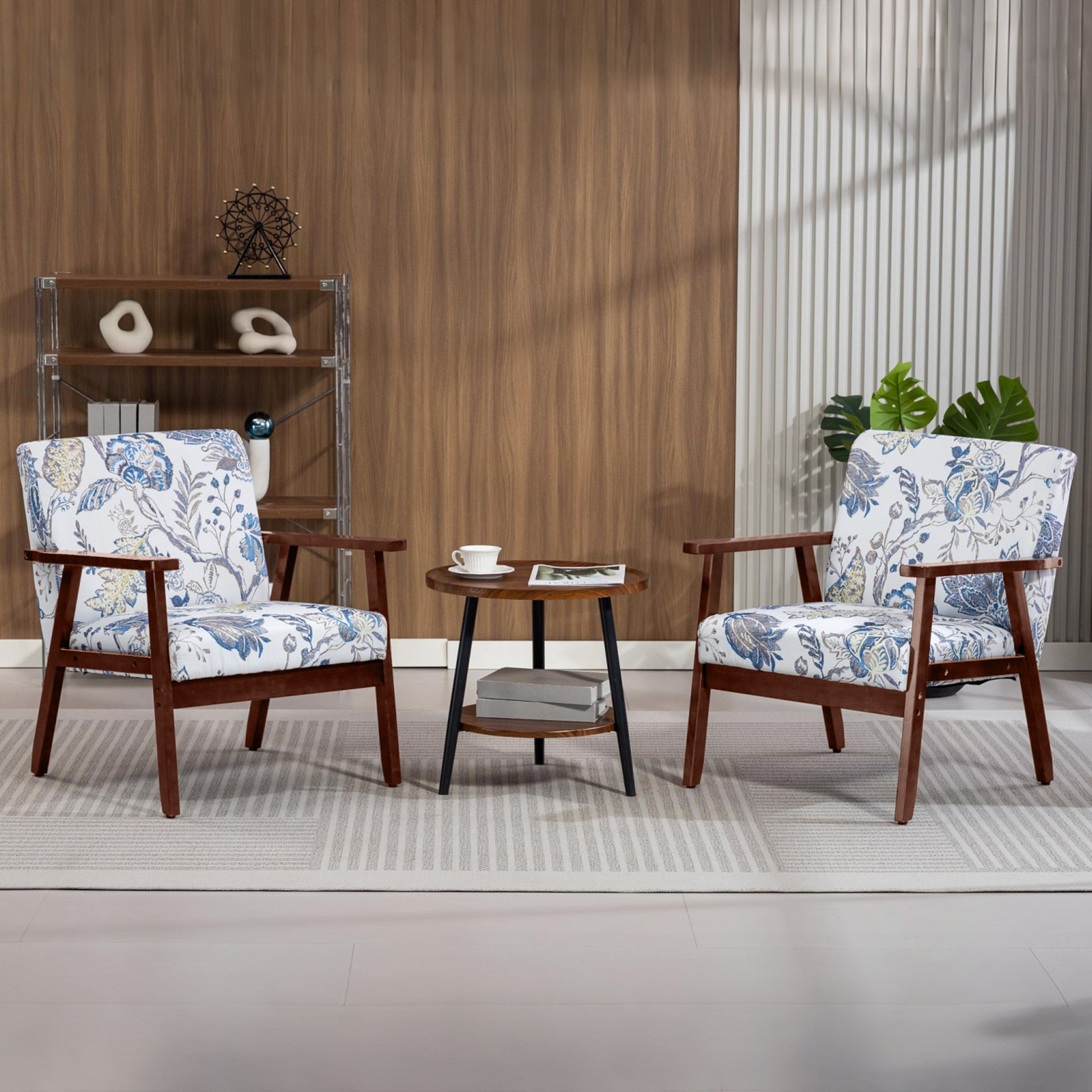2 Pcs Accent Chairs - Multicolored Linen-Feel Upholstered-DECOROLALA