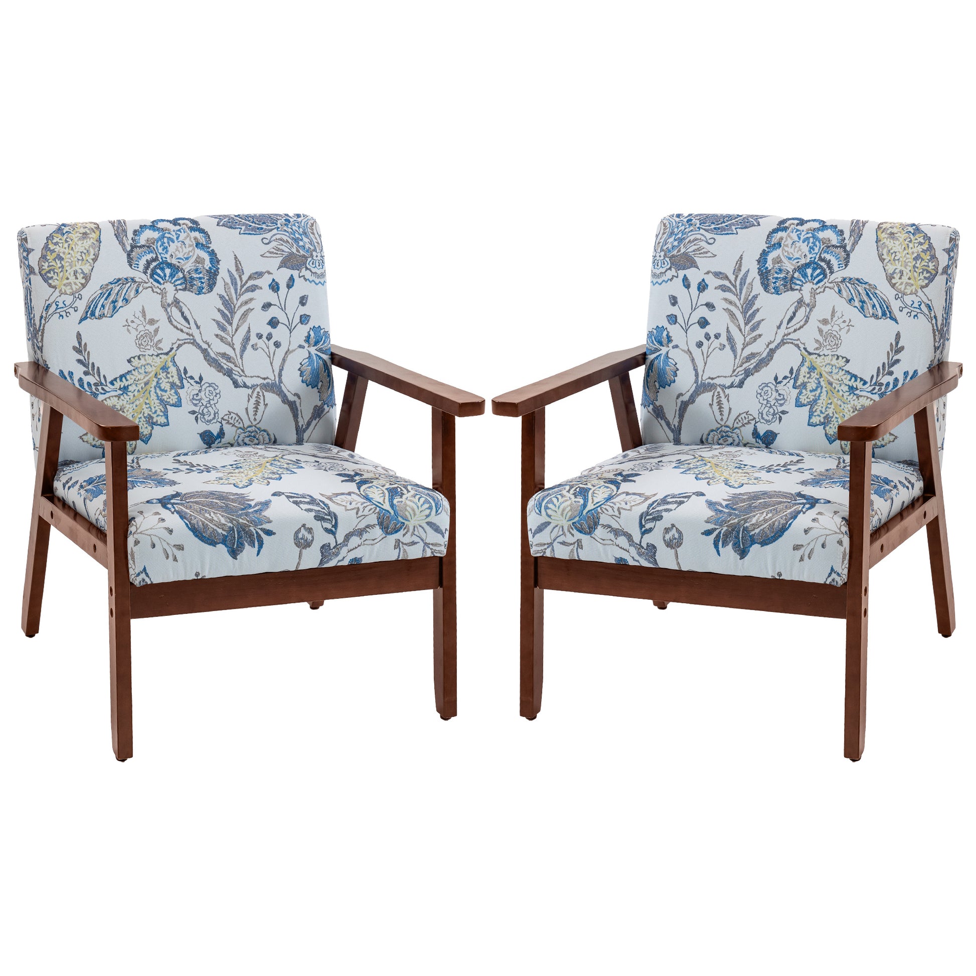 2 Pcs Accent Chairs - Multicolored Linen-Feel Upholstered-DECOROLALA