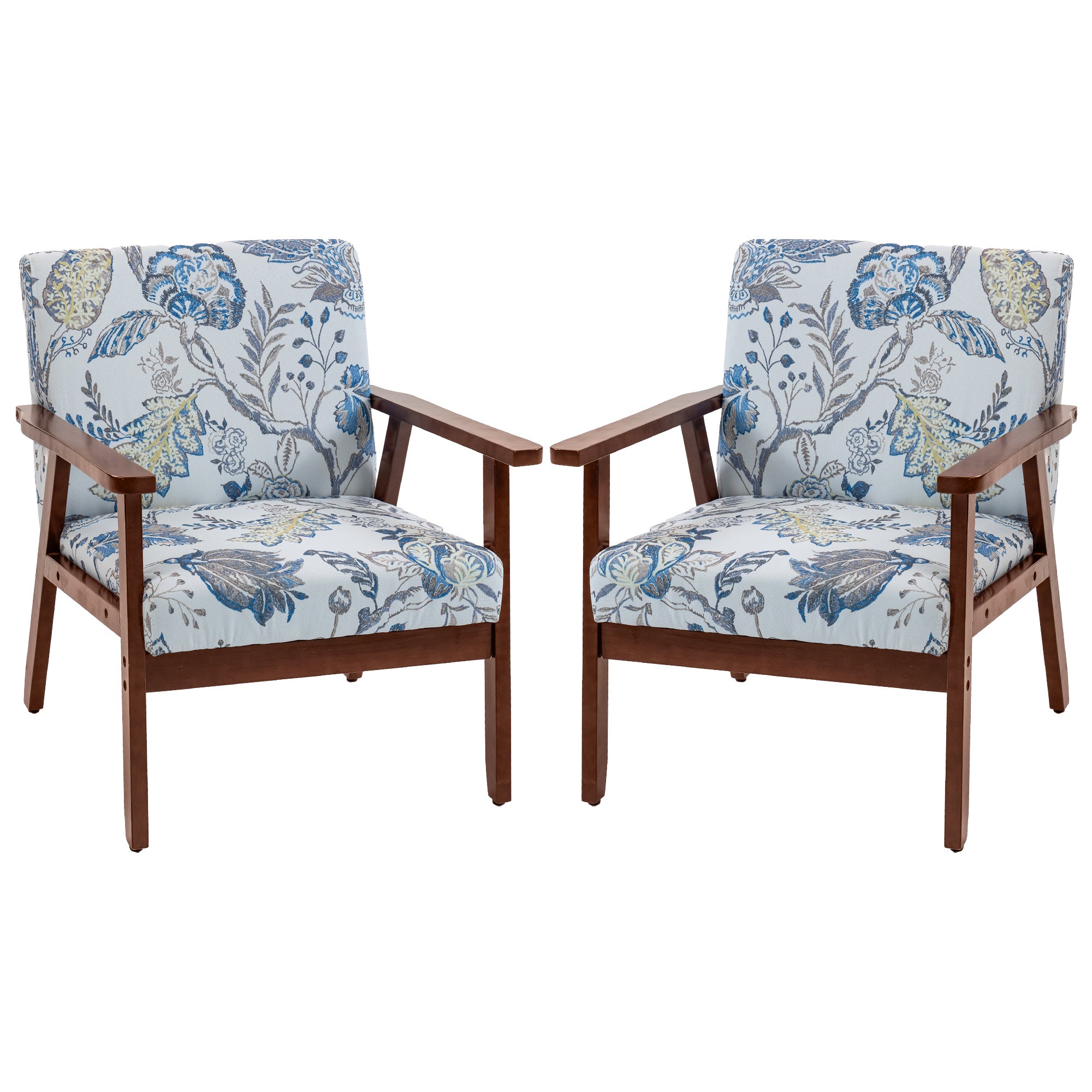 2 Pcs Accent Chairs - Multicolored Linen-Feel Upholstered-DECOROLALA