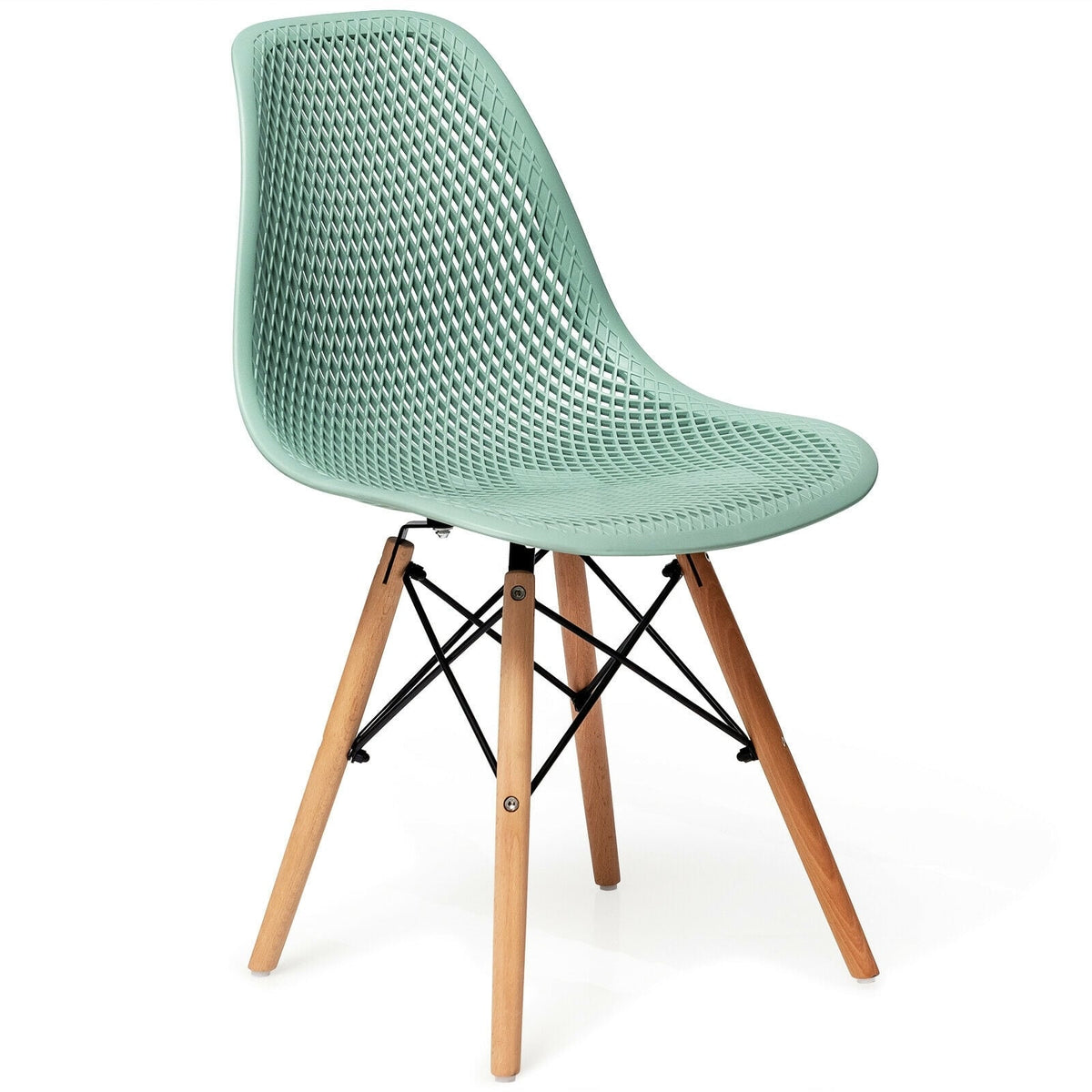 2 Pcs Modern Plastic Hollow Chair Set with Wood Leg-Green-Dining Chairs-DECOROLALA