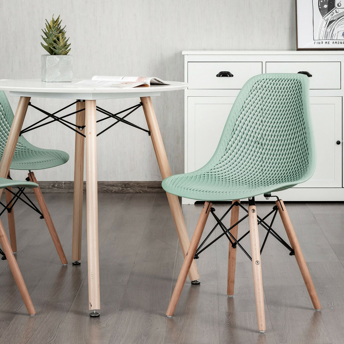 2 Pcs Modern Plastic Hollow Chair Set with Wood Leg-Green-Dining Chairs-DECOROLALA