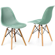 2 Pcs Modern Plastic Hollow Chair Set with Wood Leg-Green-Dining Chairs-DECOROLALA