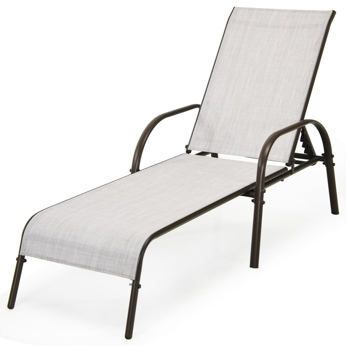 2 Pcs Outdoor Patio Lounge Chair Chaise Fabric with Adjustable Reclining Armrest-Gray-Outdoor Chaise Lounges-DECOROLALA