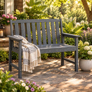 2-Person All Weather HDPE Outdoor Garden Bench with Backrest and Armrests-Gray-Potting Benches & Tables-DECOROLALA