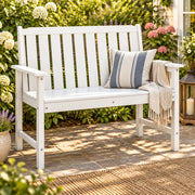 2-Person All Weather HDPE Outdoor Garden Bench with Backrest and Armrests-White-Potting Benches & Tables-DECOROLALA