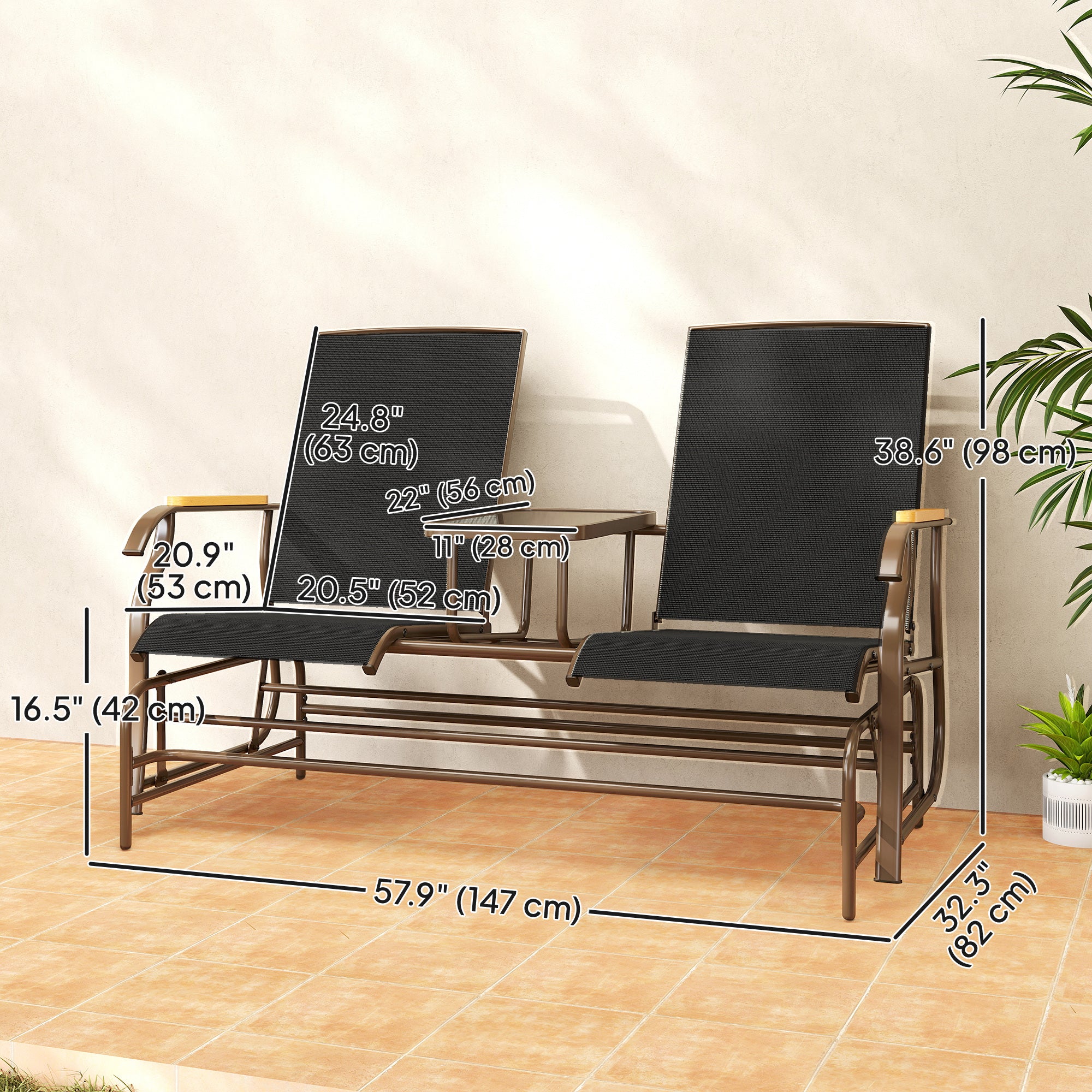 2-Person Glider Bench - Black Mesh-DECOROLALA