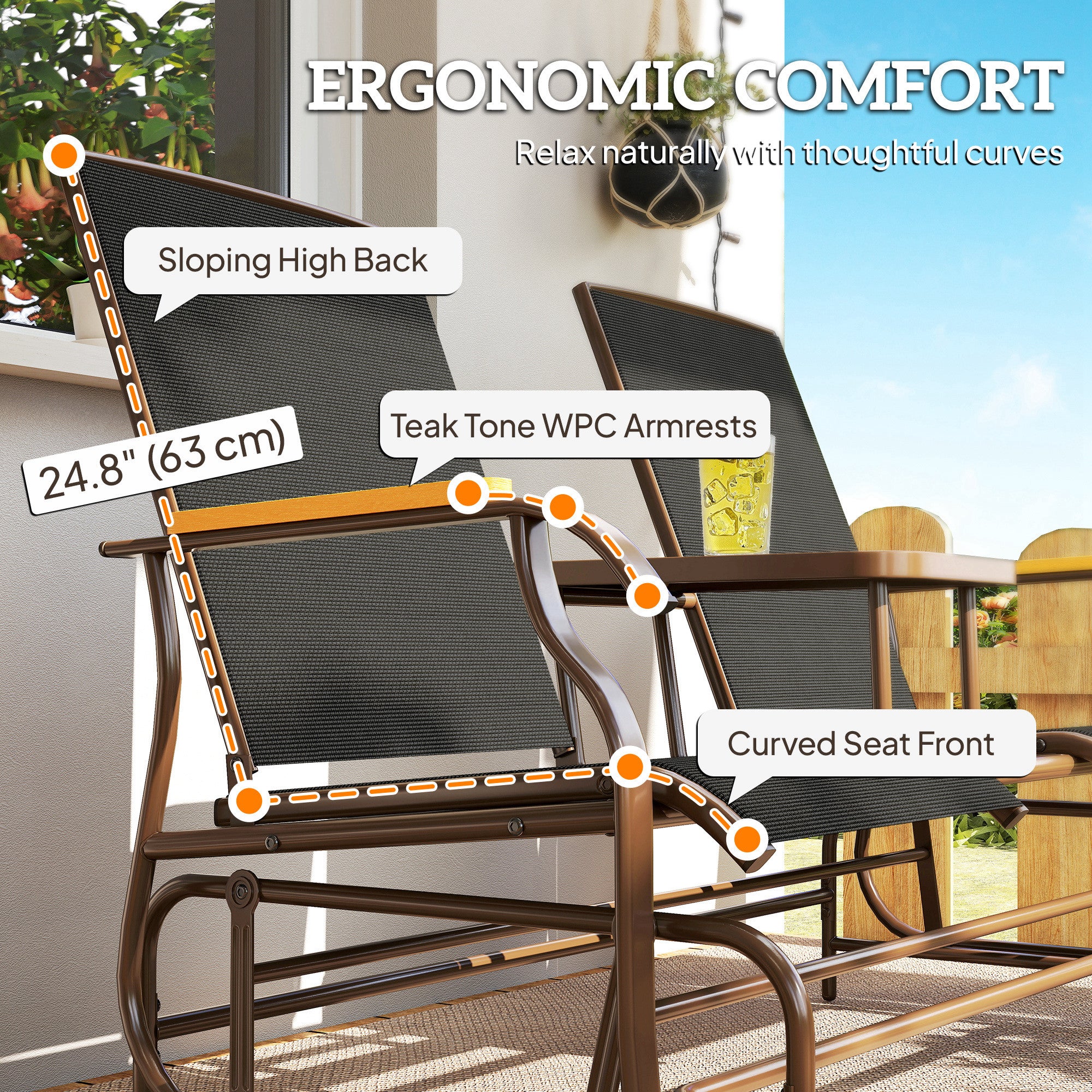 2-Person Glider Bench - Black Mesh-DECOROLALA