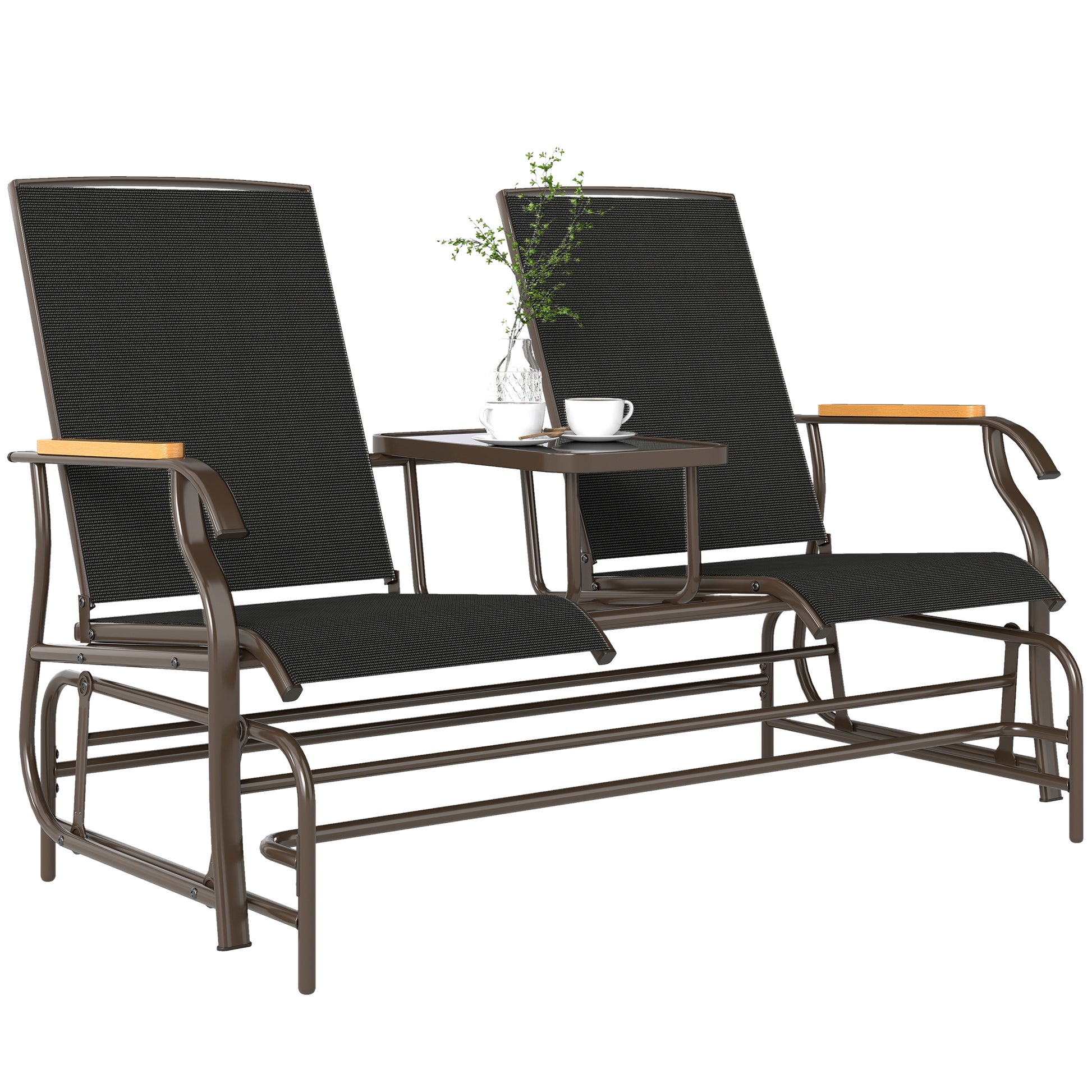2-Person Glider Bench - Black Mesh-DECOROLALA