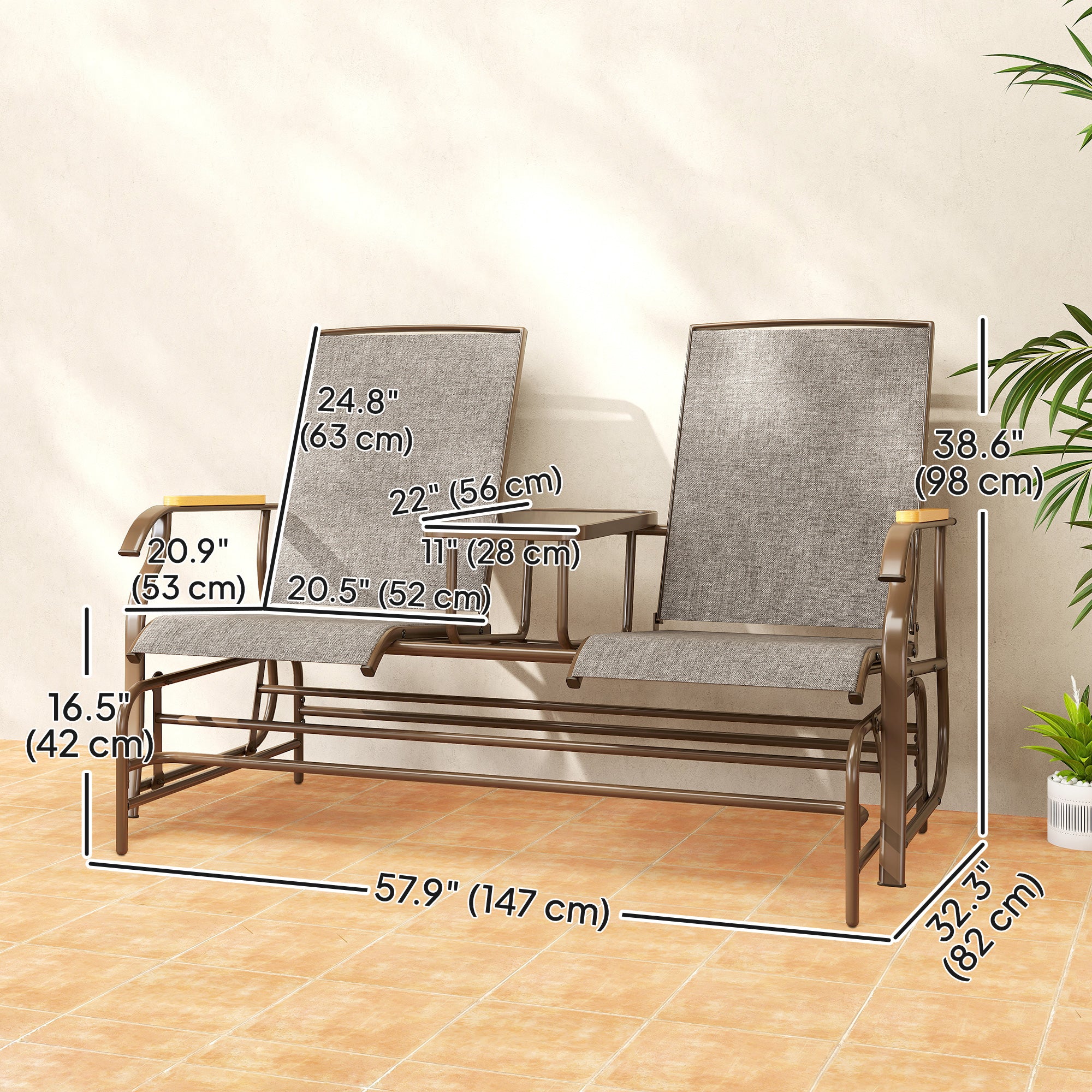 2-Person Glider Bench - Light Mixed Brown Mesh-DECOROLALA