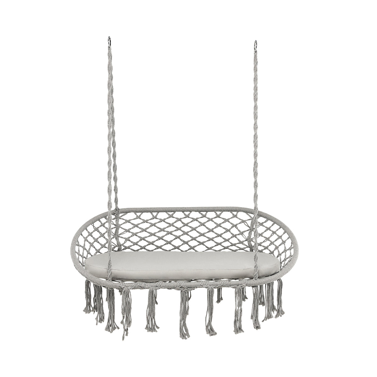 2 Person Hanging Hammock Chair with Cushion Macrame Swing-Gray-Hammocks-DECOROLALA