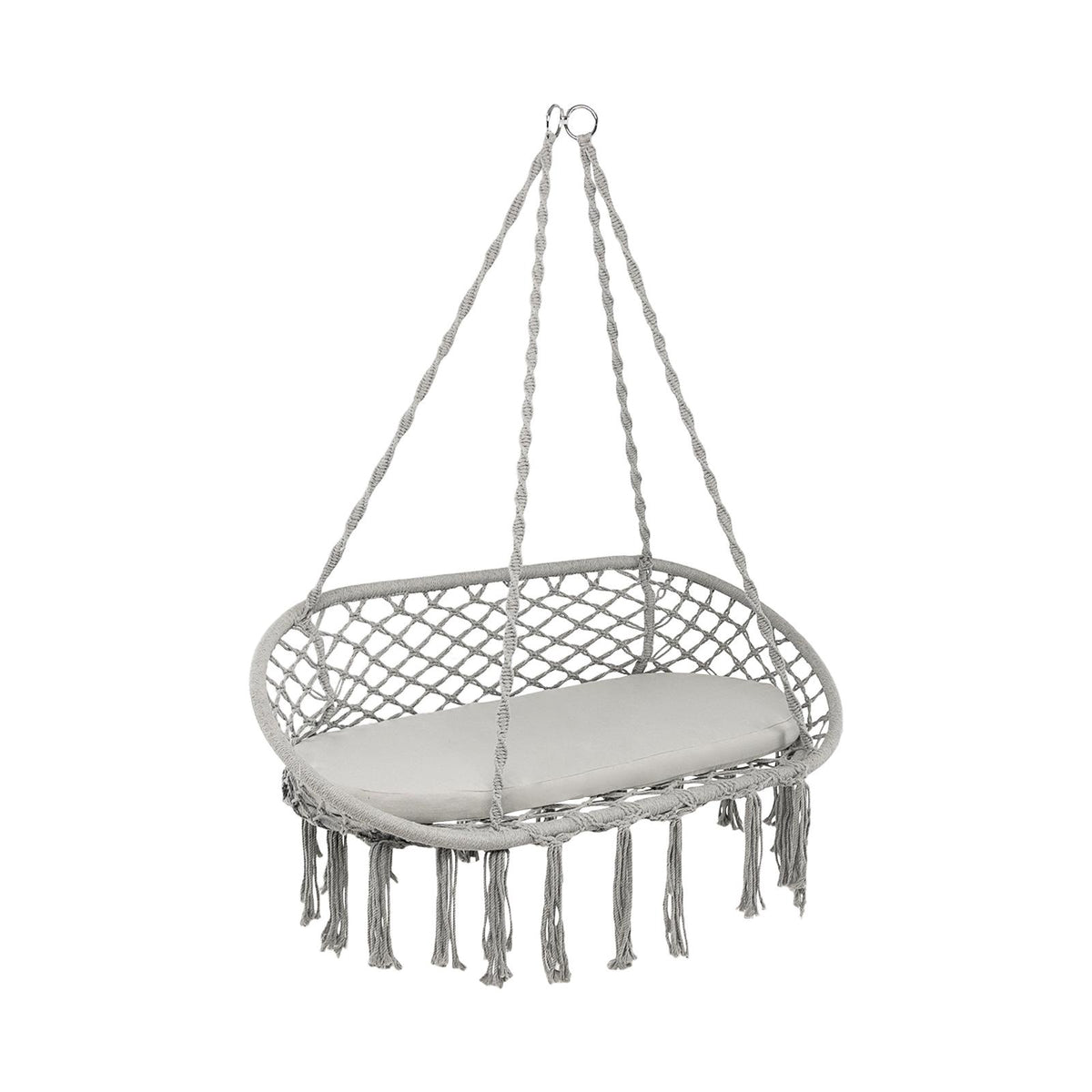 2 Person Hanging Hammock Chair with Cushion Macrame Swing-Gray-Hammocks-DECOROLALA