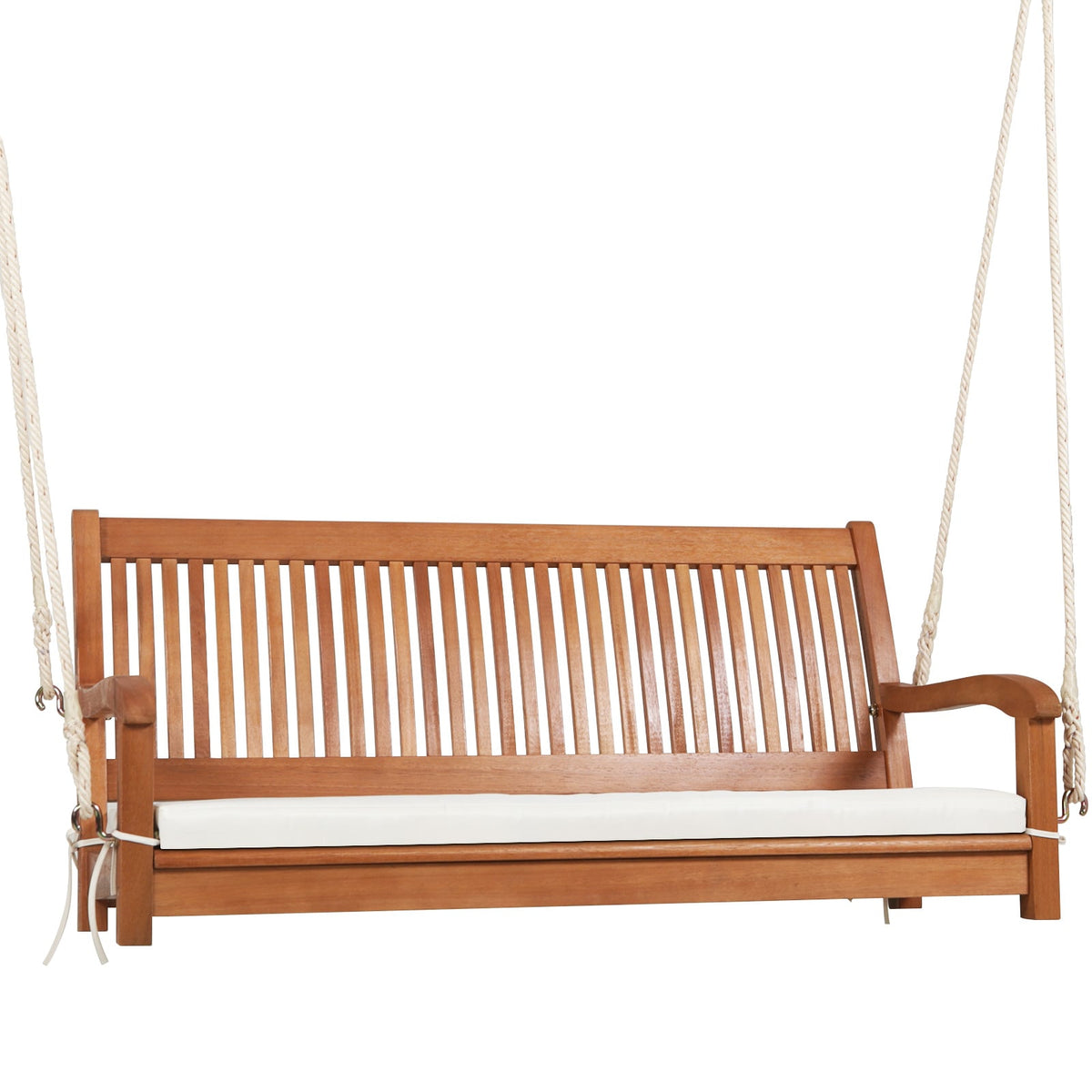 2-Person Hanging Porch Swing Wood Bench with Cushion Curved Back-Porch Swings-DECOROLALA