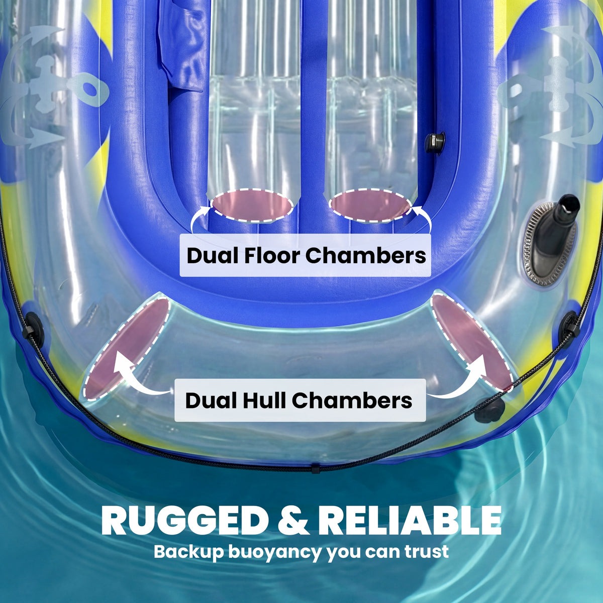 2-Person Inflatable Kayak - Dark Blue/Yellow 440lbs Capacity-Patio & Garden > Outdoor Recreation > Water Sports & Boating Supplies-DECOROLALA