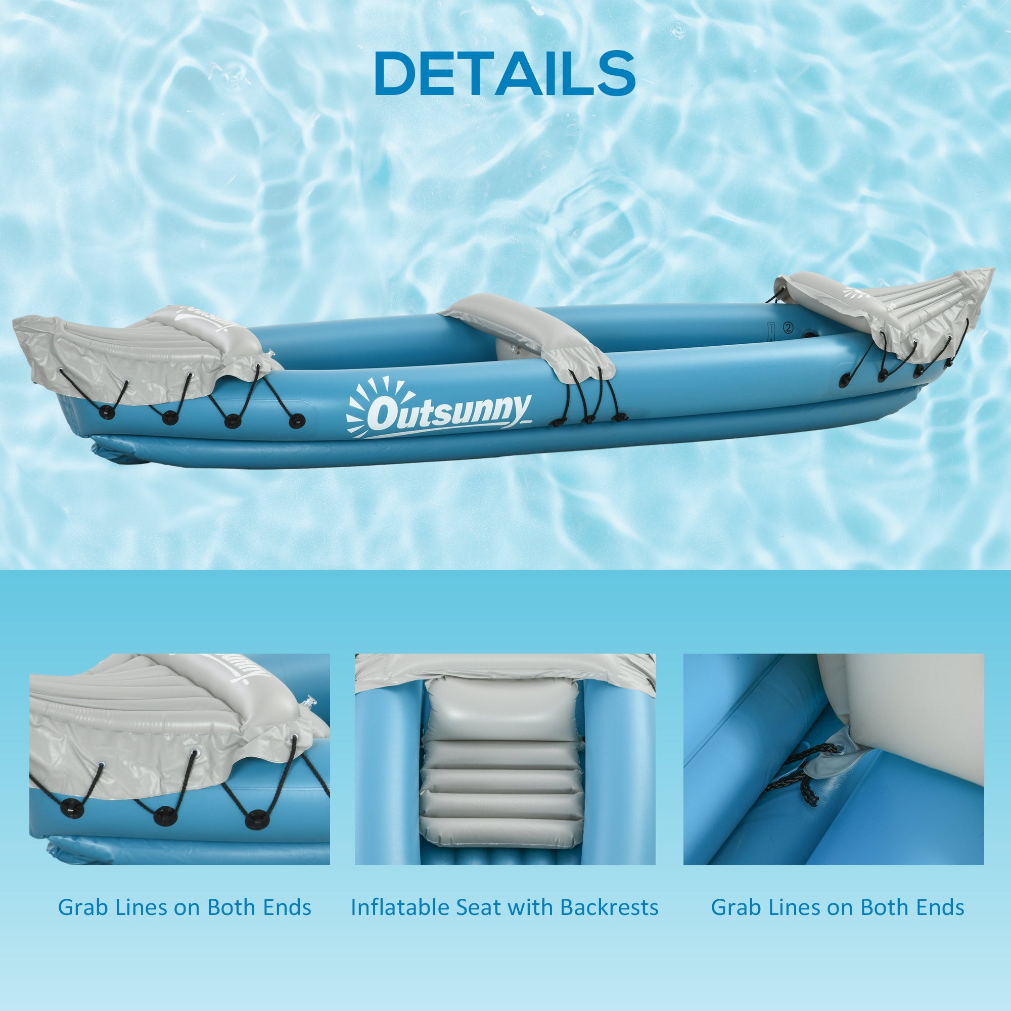 2-Person Inflatable Kayak, Foldable Inflatable Fishing Boat Canoe Set With Air Pump, Aluminum Oars, Blue-Patio & Garden > Outdoor Recreation > Water Sports & Boating Supplies-DECOROLALA
