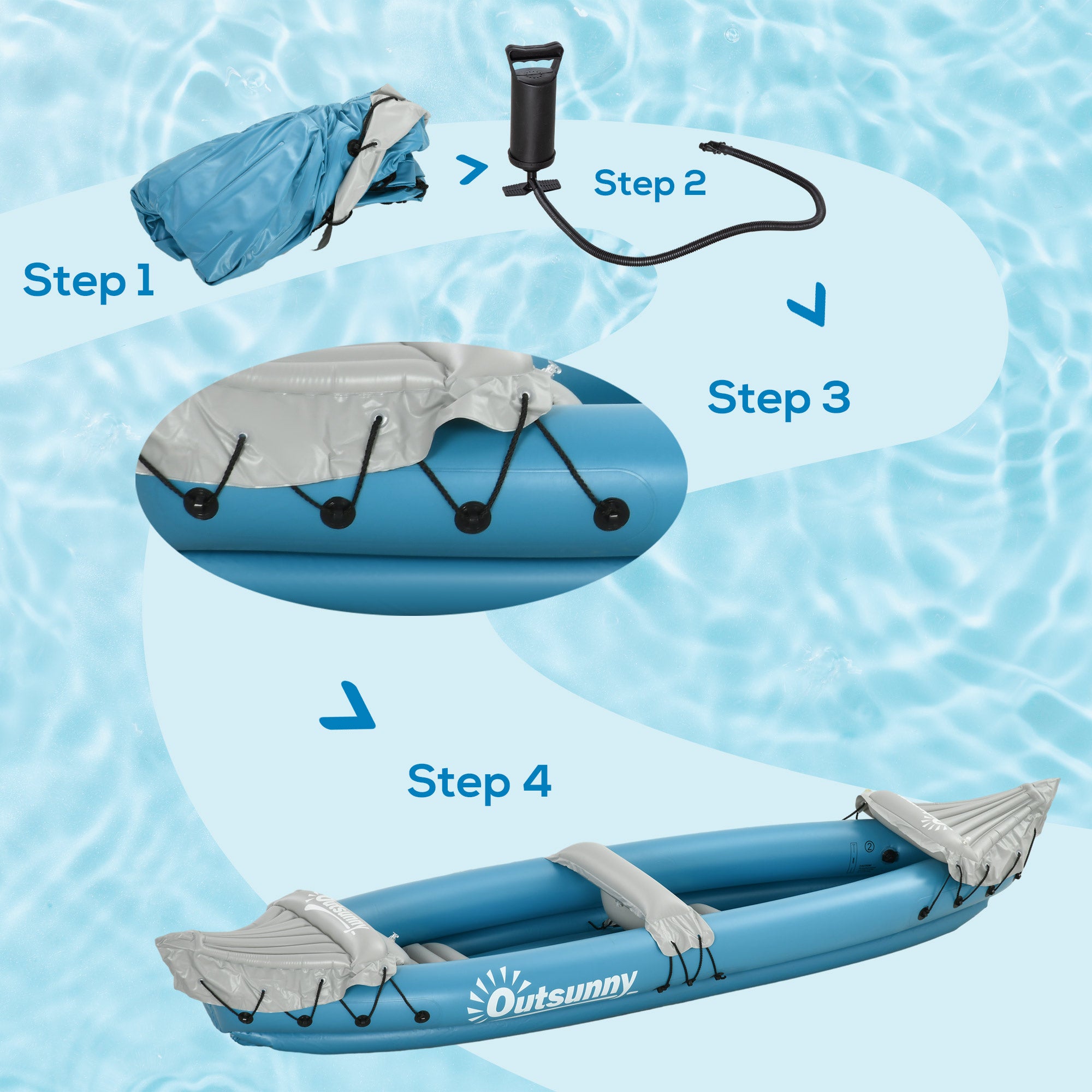 2-Person Inflatable Kayak, Foldable Inflatable Fishing Boat Canoe Set With Air Pump, Aluminum Oars, Blue-Patio & Garden > Outdoor Recreation > Water Sports & Boating Supplies-DECOROLALA