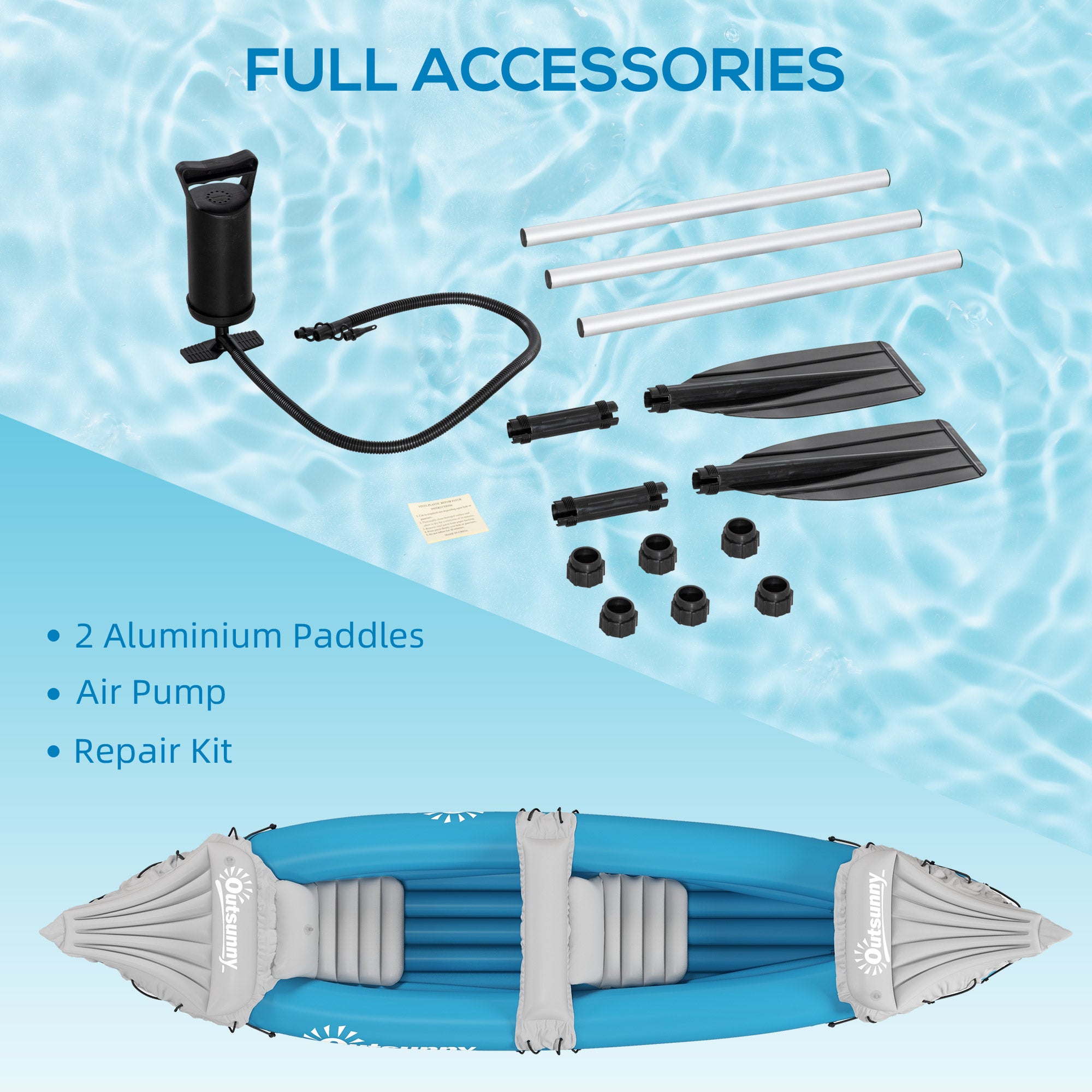 2-Person Inflatable Kayak, Foldable Inflatable Fishing Boat Canoe Set With Air Pump, Aluminum Oars, Blue-Patio & Garden > Outdoor Recreation > Water Sports & Boating Supplies-DECOROLALA