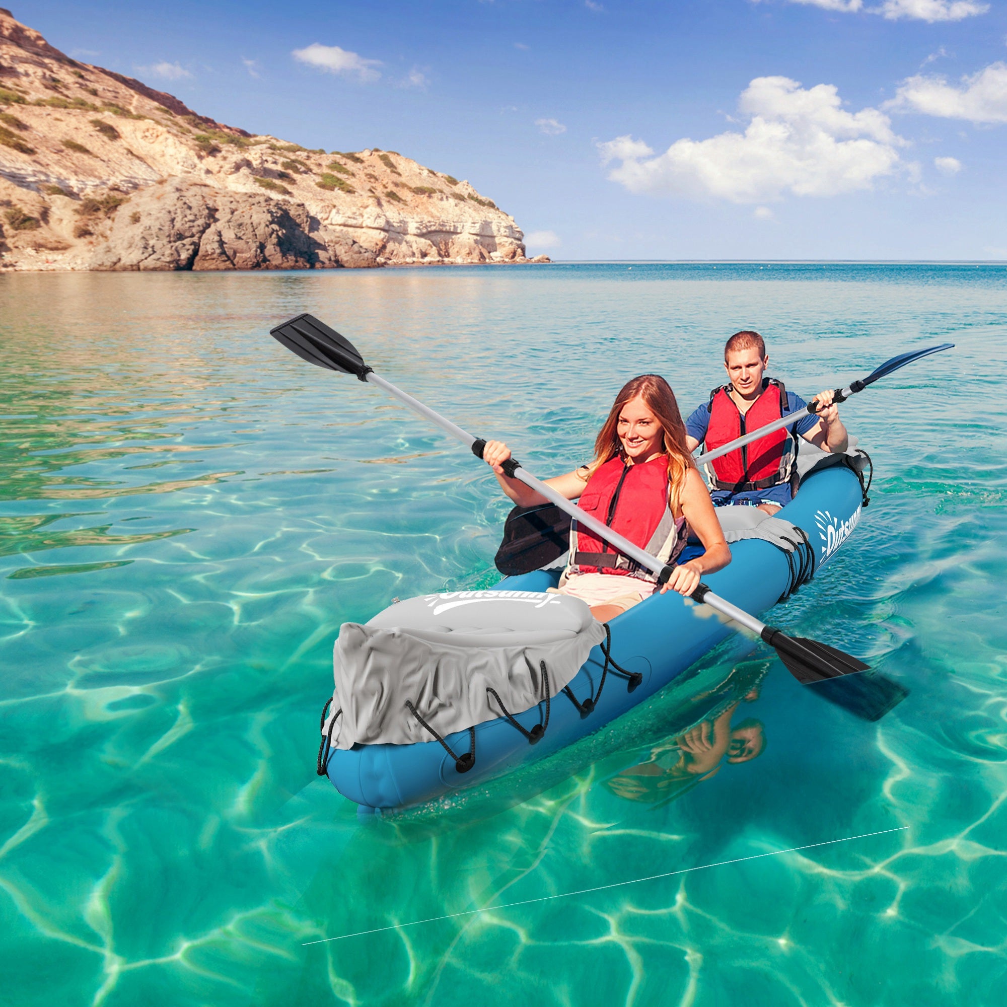 2-Person Inflatable Kayak, Foldable Inflatable Fishing Boat Canoe Set With Air Pump, Aluminum Oars, Blue-Patio & Garden > Outdoor Recreation > Water Sports & Boating Supplies-DECOROLALA