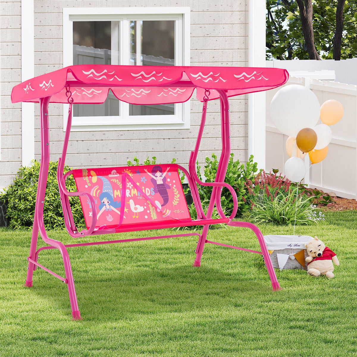 2 Person Kids Patio Swing Porch Bench with Canopy