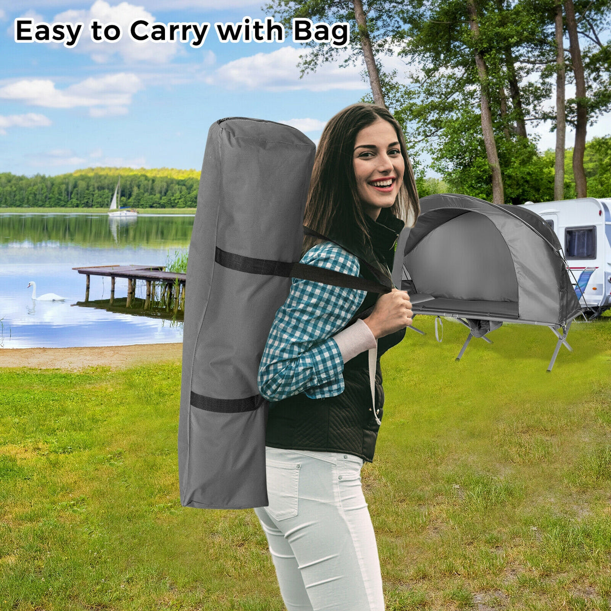 2-Person Outdoor Camping Tent with External Cover-Gray-Tents-DECOROLALA