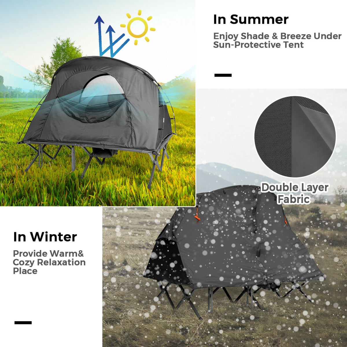 2-Person Outdoor Camping Tent with External Cover-Gray-Tents-DECOROLALA