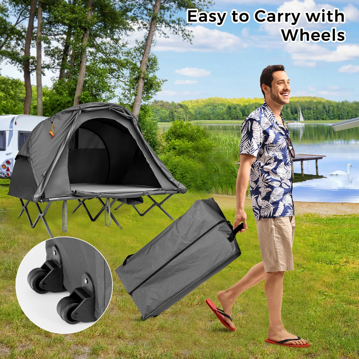 2-Person Outdoor Camping Tent with External Cover-Gray-Tents-DECOROLALA