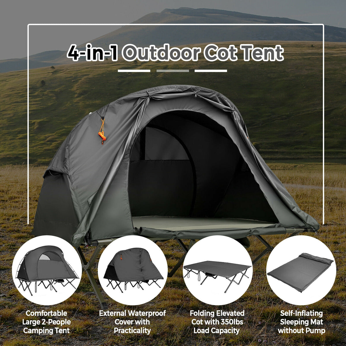 2-Person Outdoor Camping Tent with External Cover-Gray-Tents-DECOROLALA
