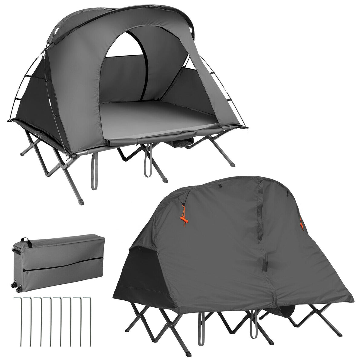 2-Person Outdoor Camping Tent with External Cover-Gray-Tents-DECOROLALA