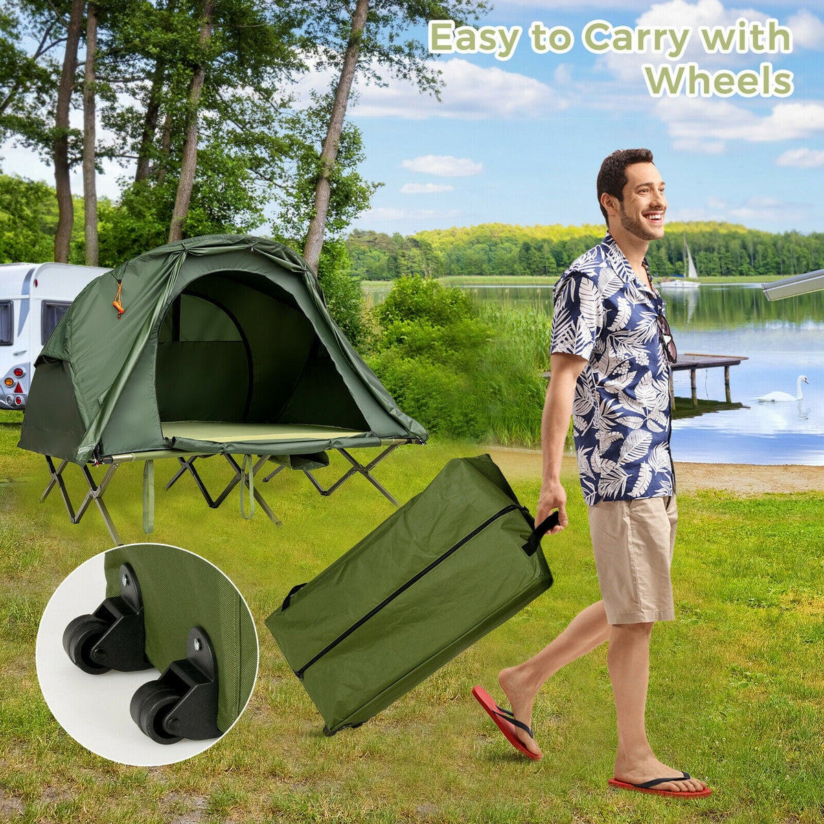 2-Person Outdoor Camping Tent with External Cover-Green-Tents-DECOROLALA