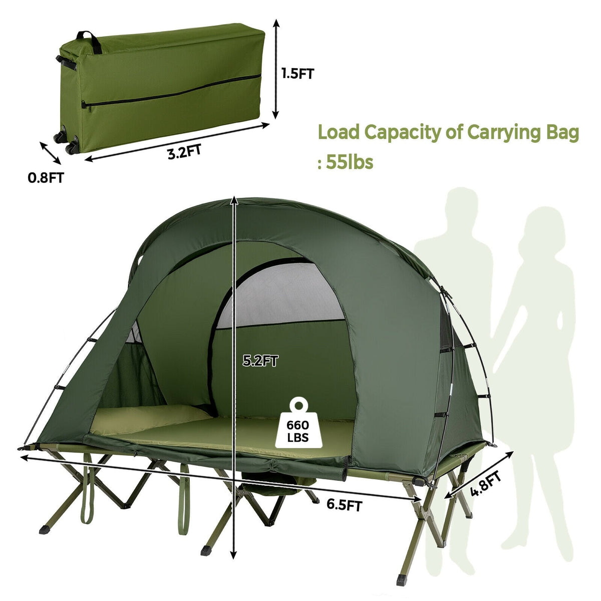 2-Person Outdoor Camping Tent with External Cover-Green-Tents-DECOROLALA