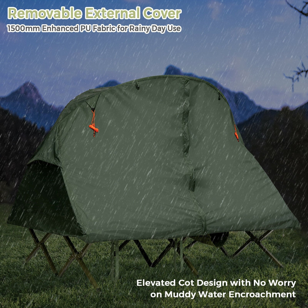 2-Person Outdoor Camping Tent with External Cover-Green-Tents-DECOROLALA