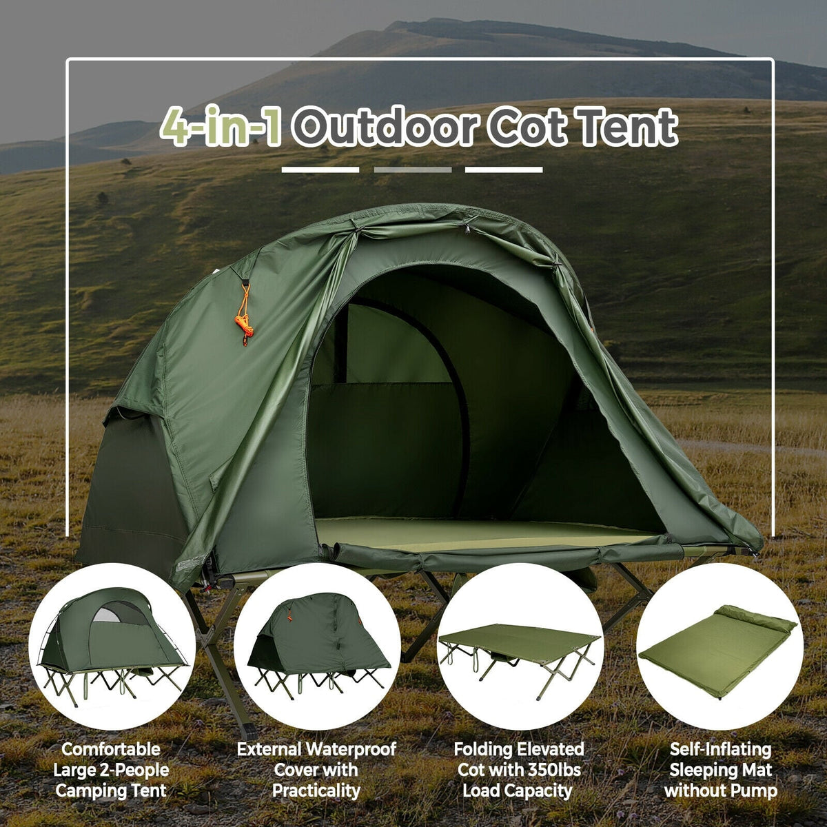 2-Person Outdoor Camping Tent with External Cover-Green-Tents-DECOROLALA