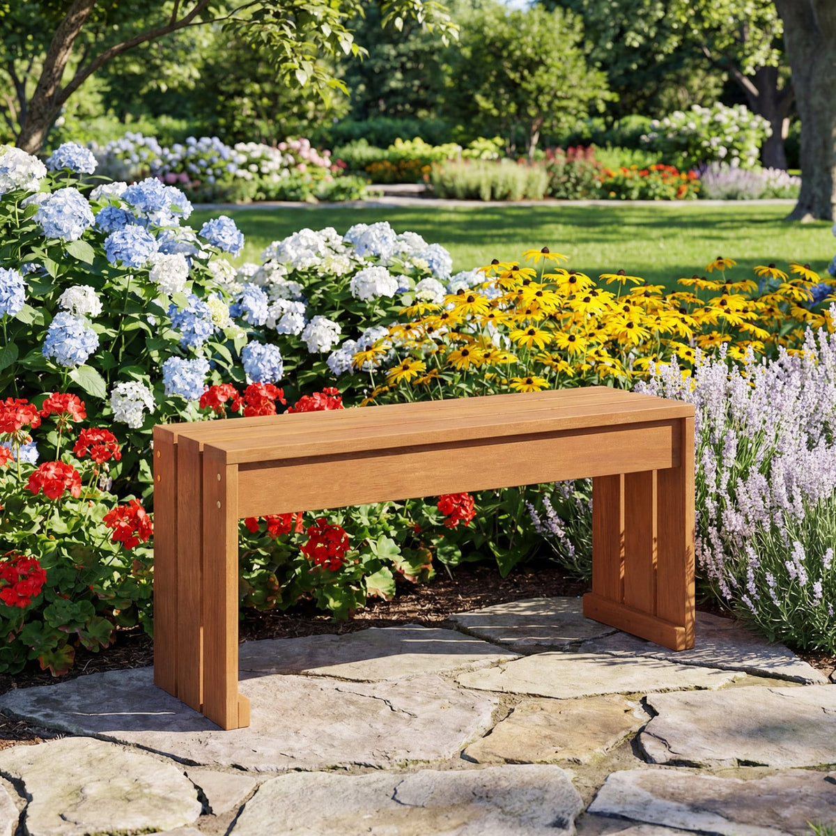 2-Person Outdoor Garden Bench with Solid Wooden Frame for Backyard-Outdoor Benches-DECOROLALA