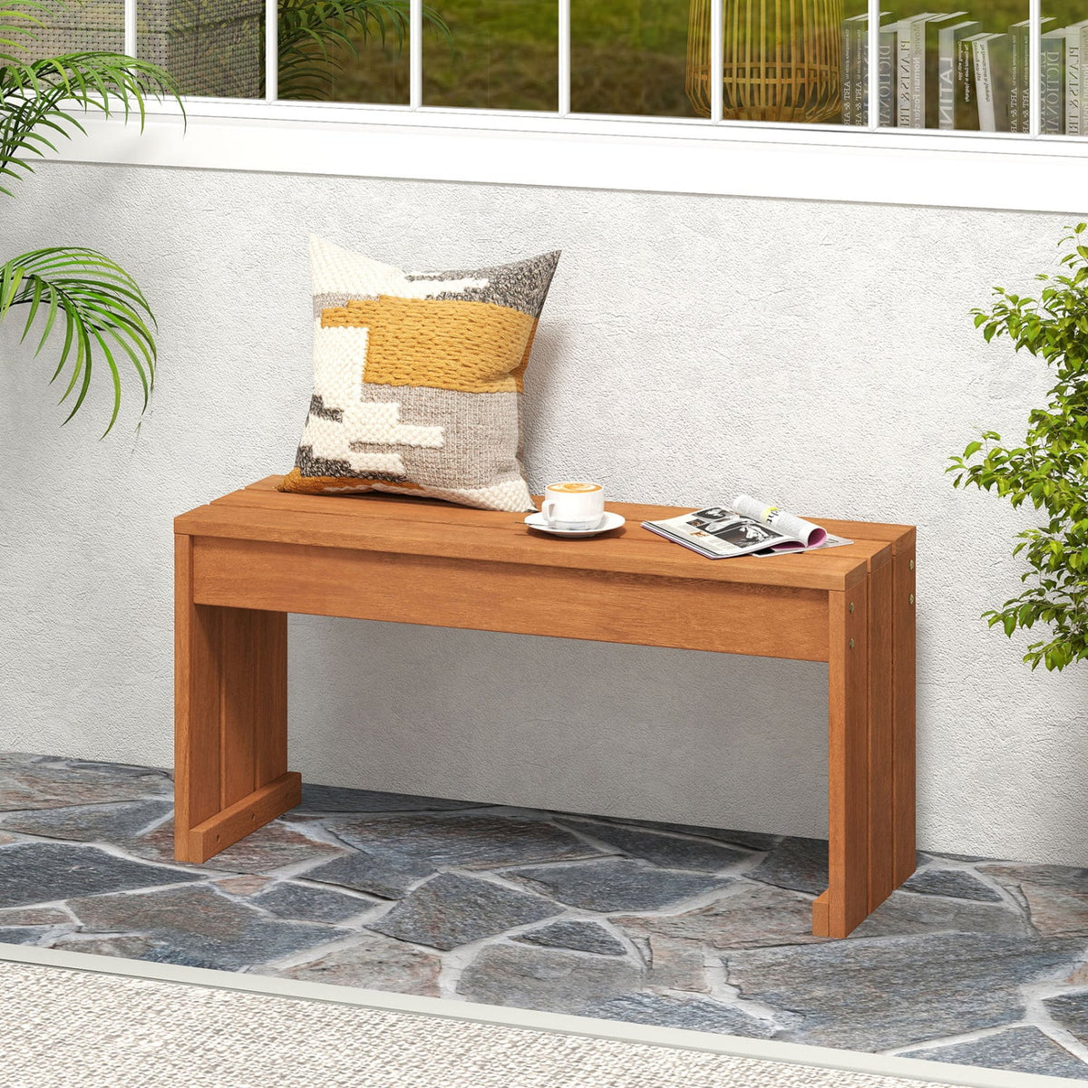 2-Person Outdoor Garden Bench with Solid Wooden Frame for Backyard-Outdoor Benches-DECOROLALA