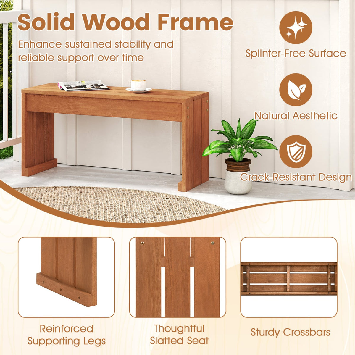 2-Person Outdoor Garden Bench with Solid Wooden Frame for Backyard-Outdoor Benches-DECOROLALA