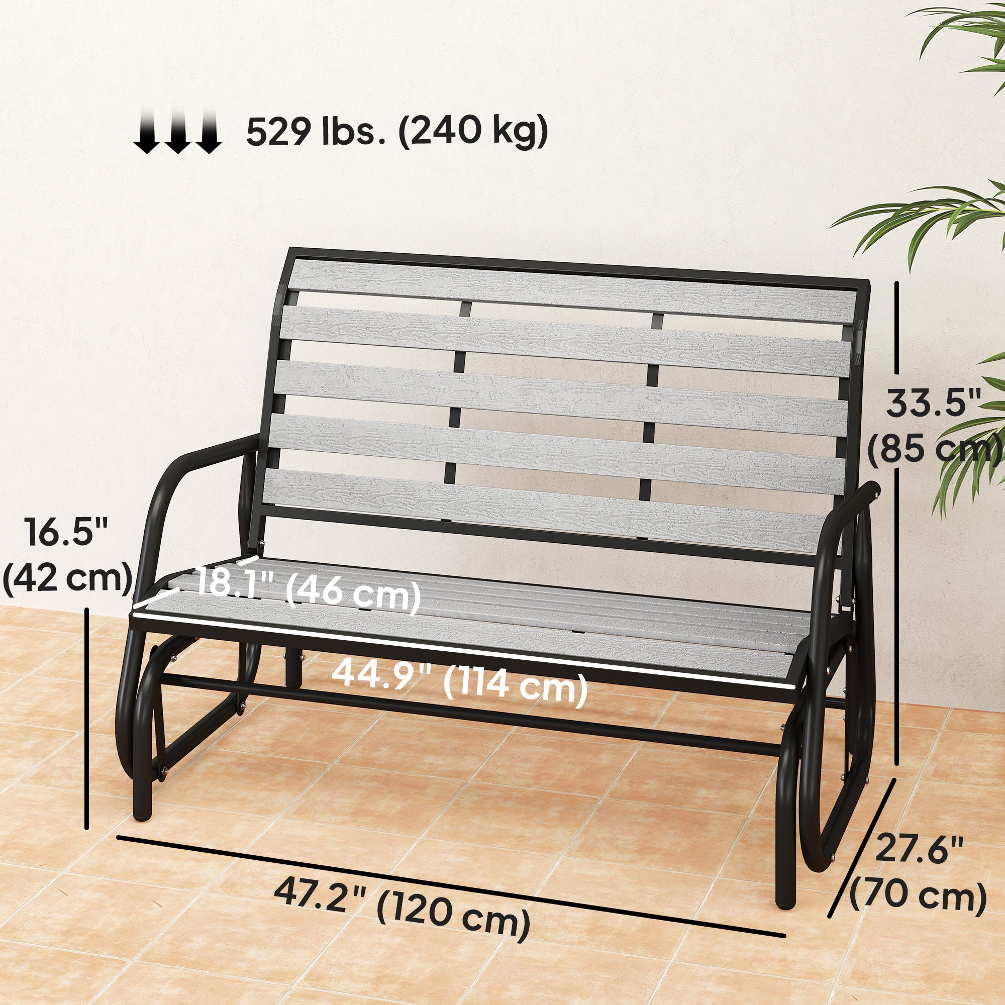 2-Person Outdoor Glider Bench Grey-DECOROLALA