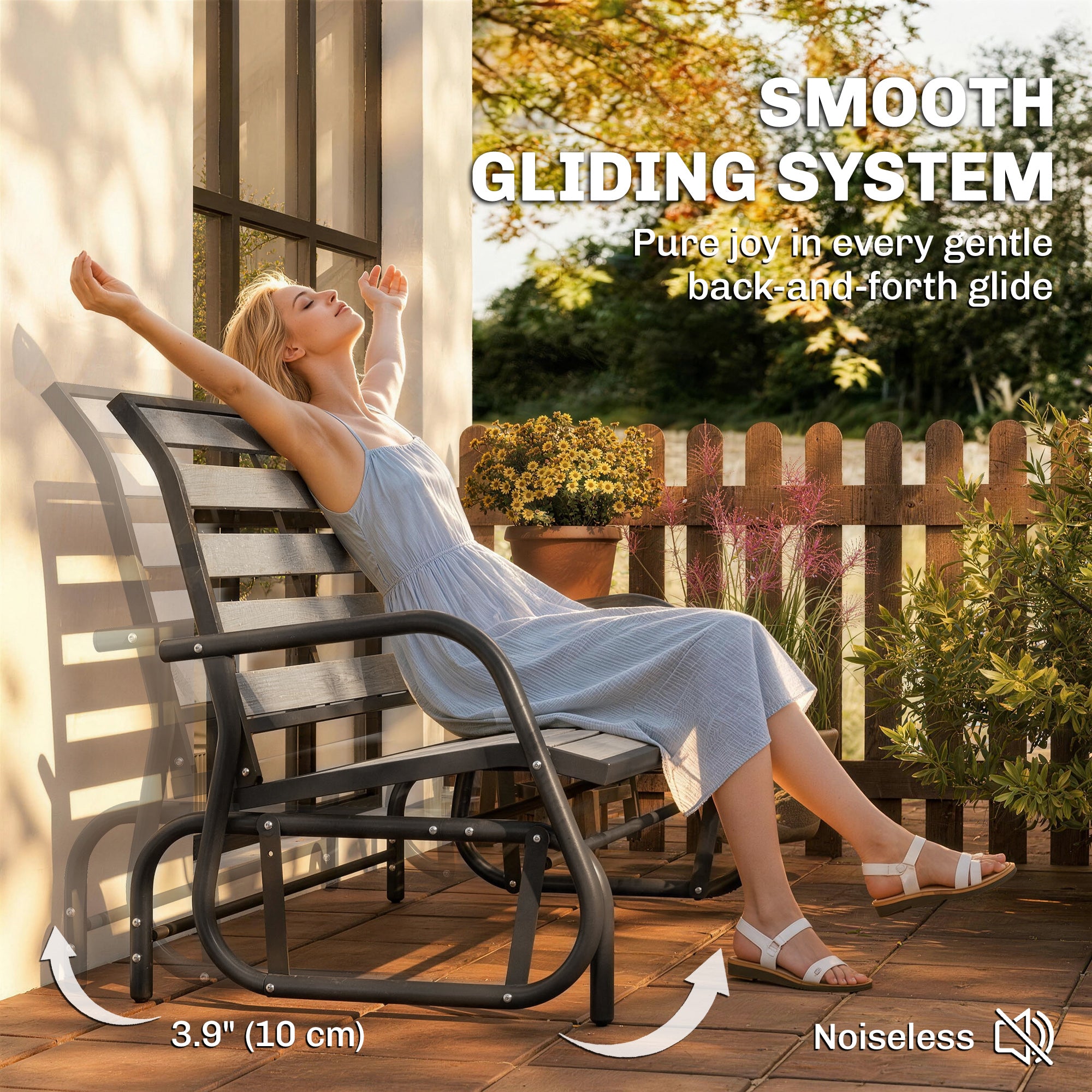 2-Person Outdoor Glider Bench Grey-DECOROLALA