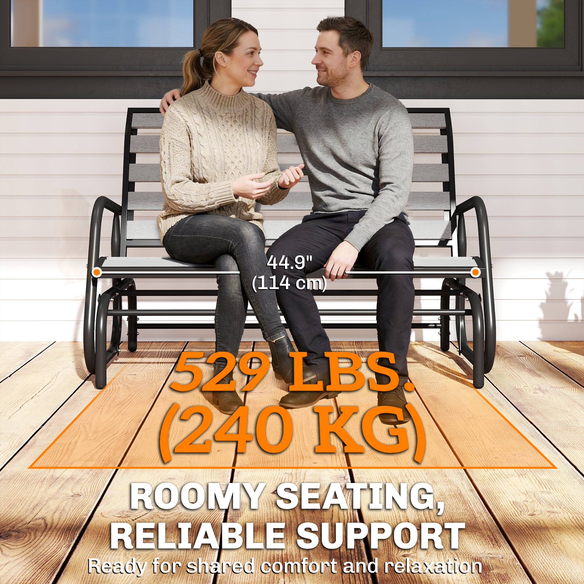 2-Person Outdoor Glider Bench Grey-DECOROLALA