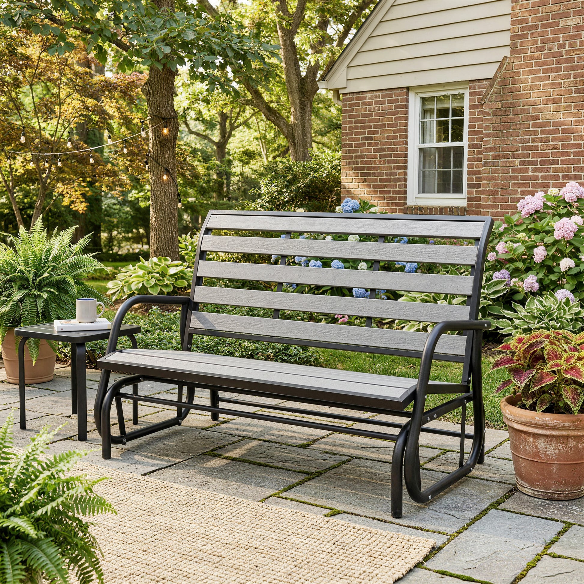 2-Person Outdoor Glider Bench Grey-DECOROLALA