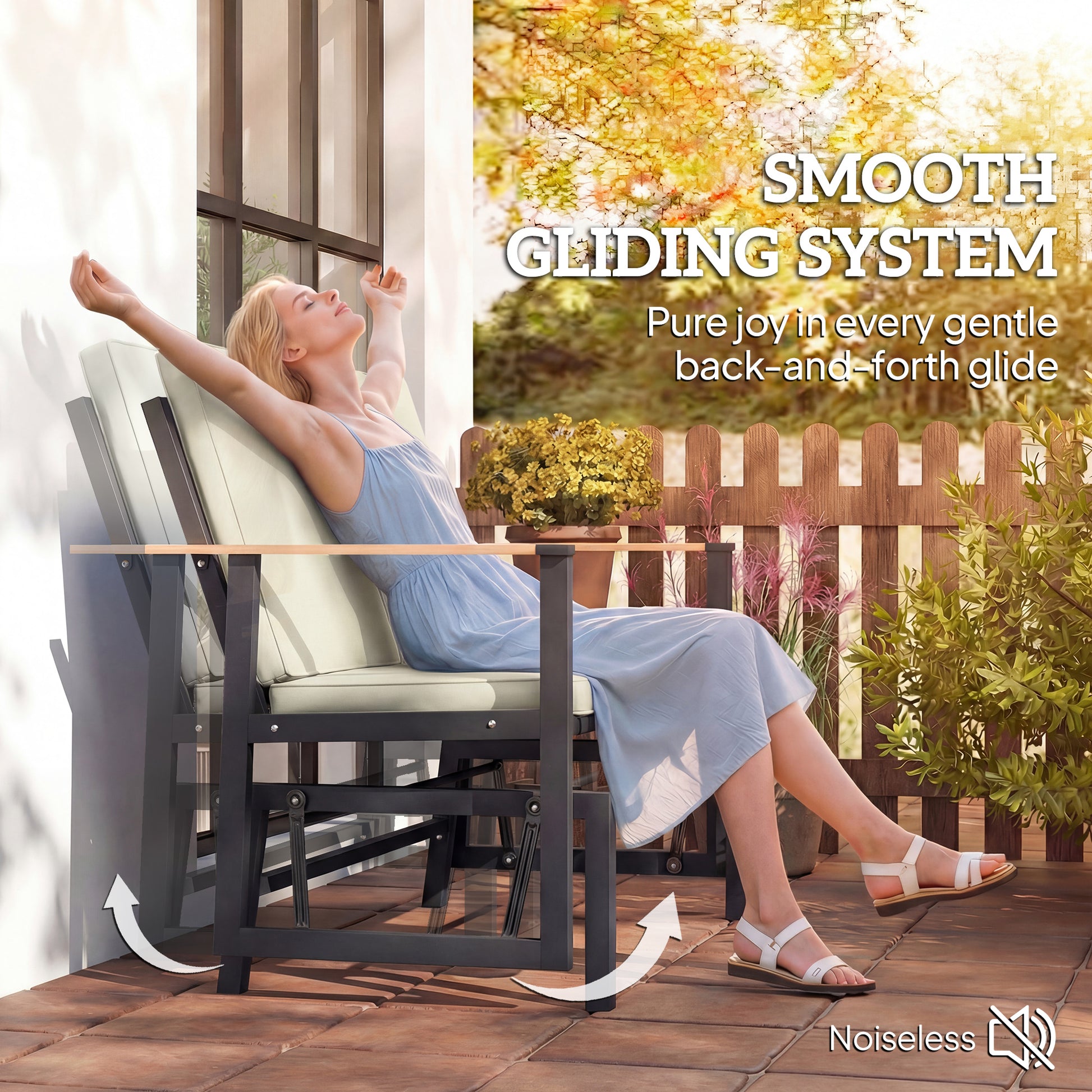 2-Person Outdoor Glider Bench with Thick Cushions - Cream White-DECOROLALA