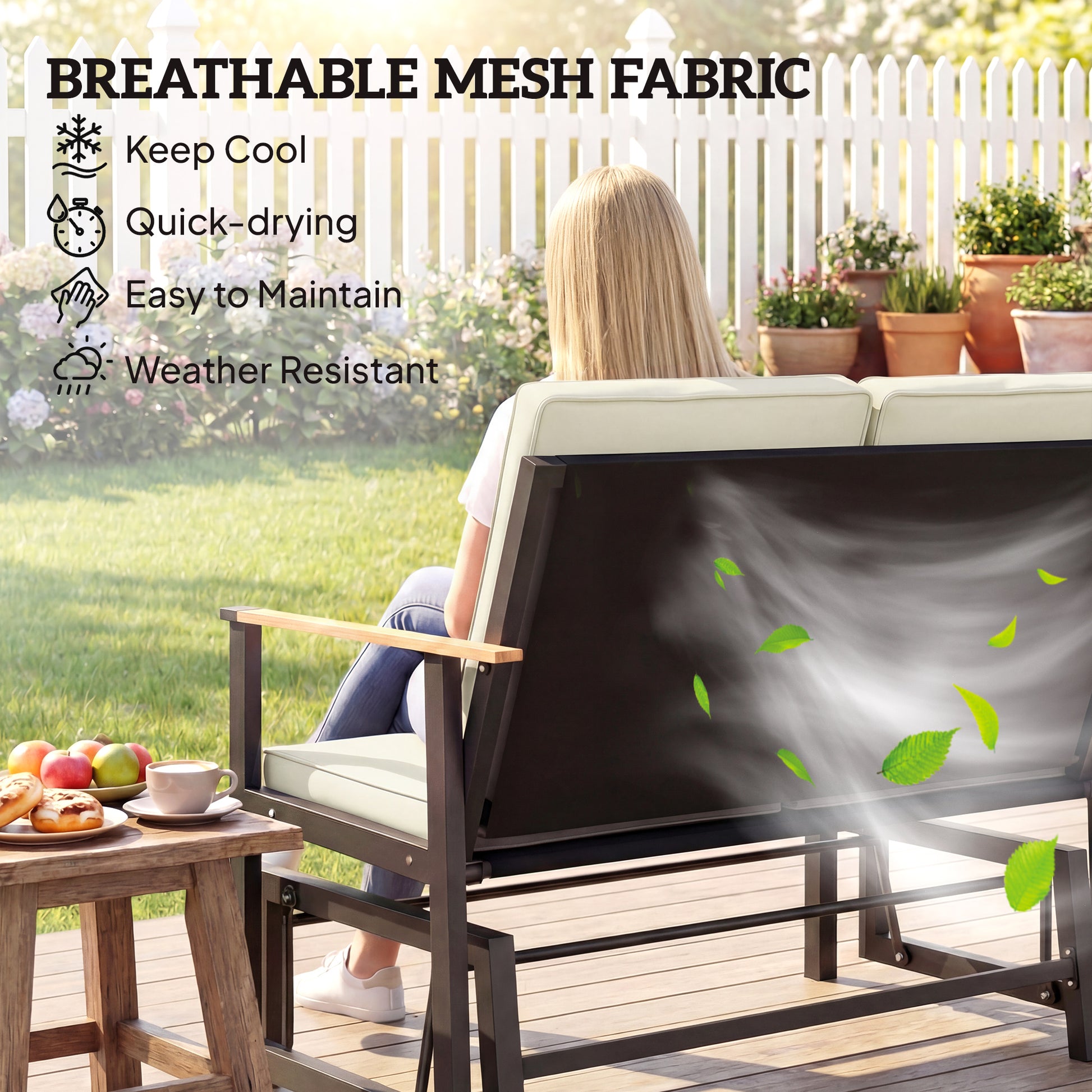 2-Person Outdoor Glider Bench with Thick Cushions - Cream White-DECOROLALA