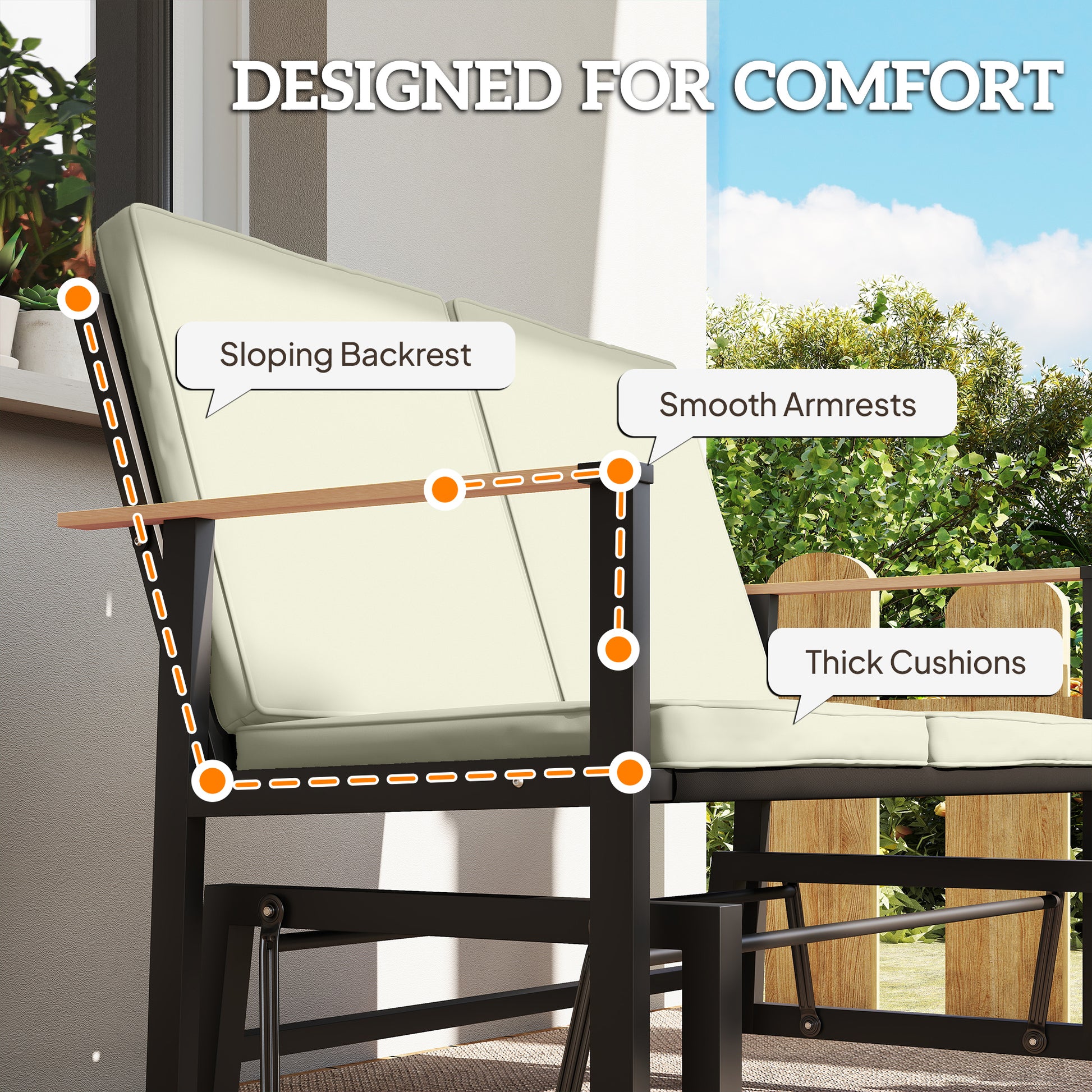 2-Person Outdoor Glider Bench with Thick Cushions - Cream White-DECOROLALA
