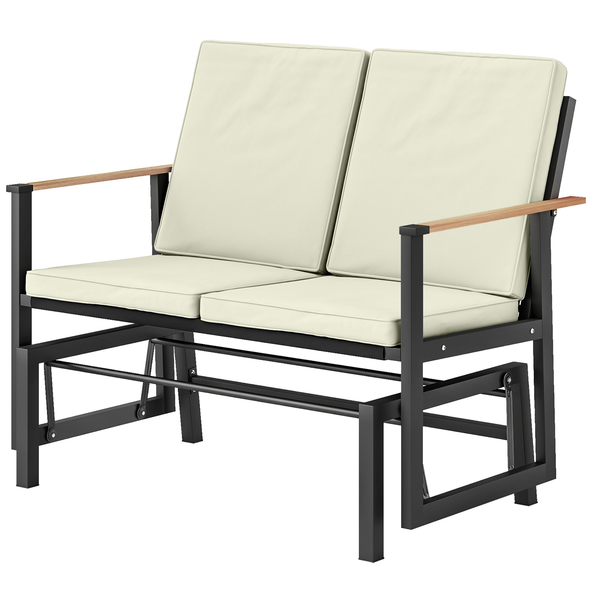 2-Person Outdoor Glider Bench with Thick Cushions - Cream White-DECOROLALA