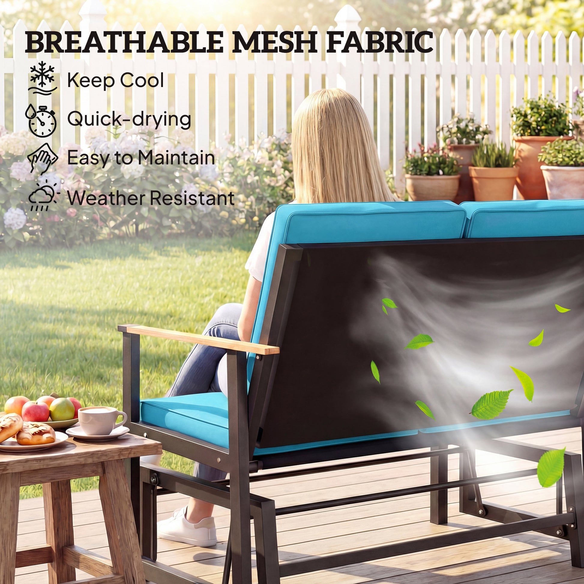 2-Person Outdoor Glider Bench with Thick Cushions - Navy Blue-DECOROLALA