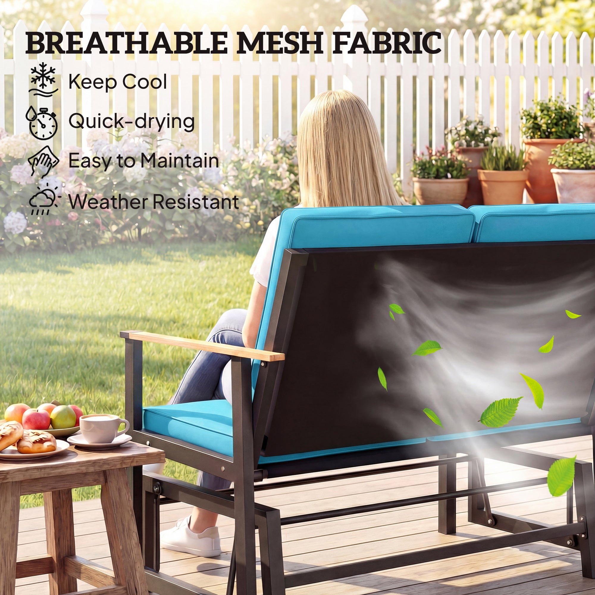 2-Person Outdoor Glider Bench with Thick Cushions - Navy Blue-DECOROLALA