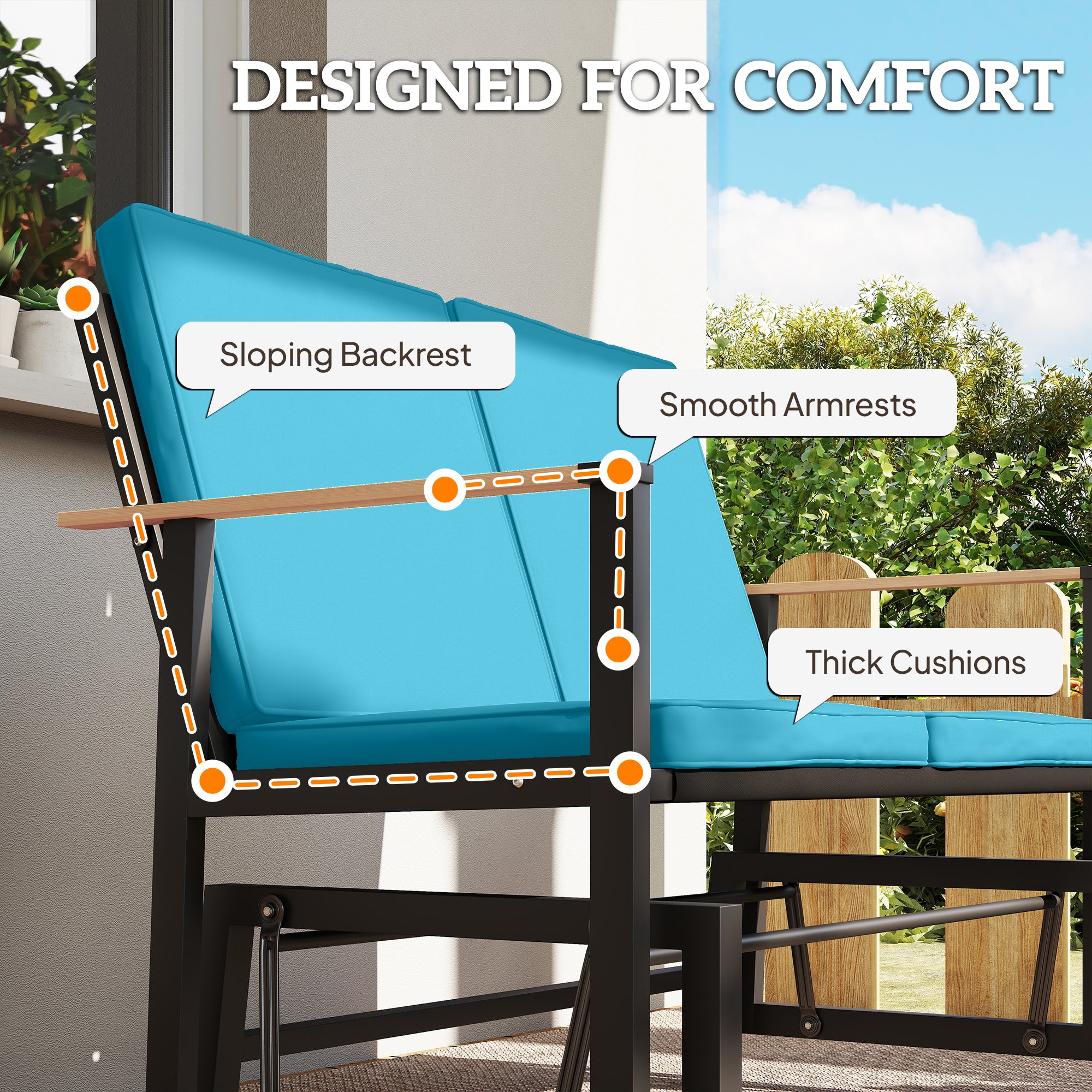 2-Person Outdoor Glider Bench with Thick Cushions - Navy Blue-DECOROLALA